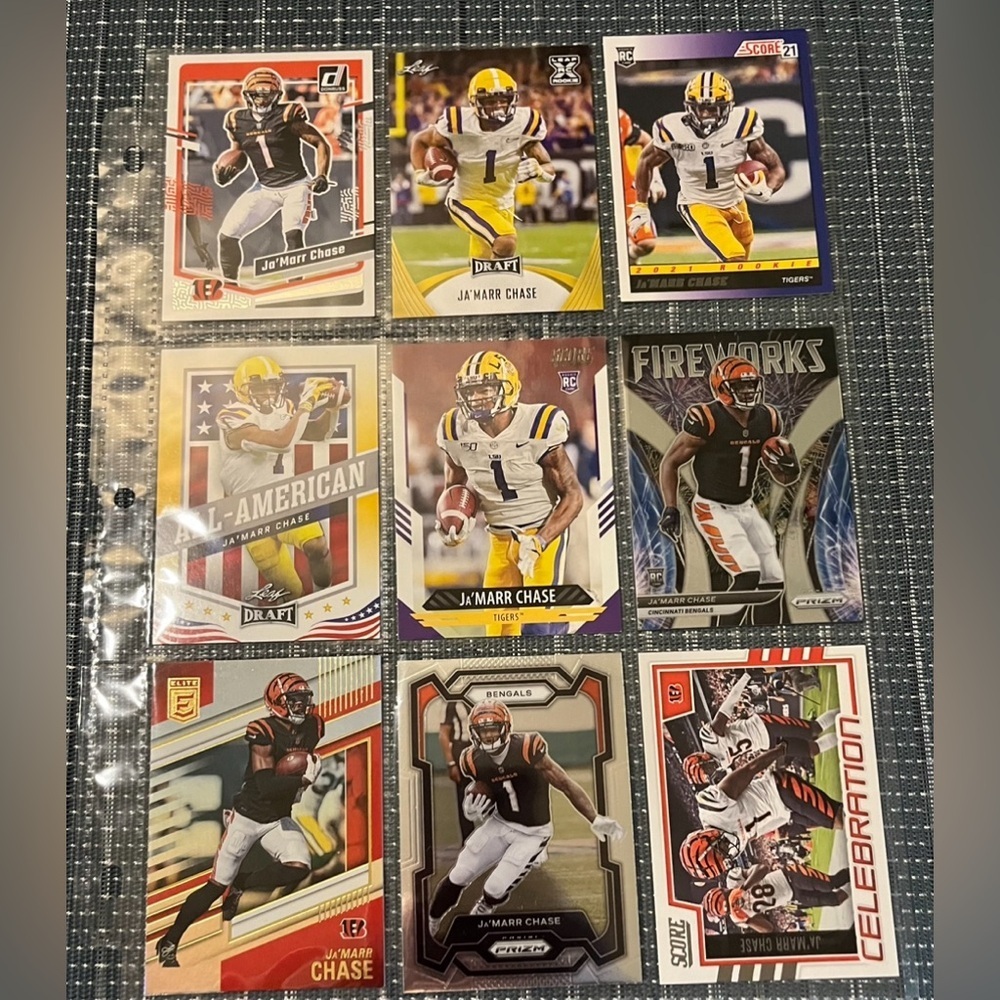 🏈 J’Marr Chase, Lot of 9 NFL Football Trading Cards